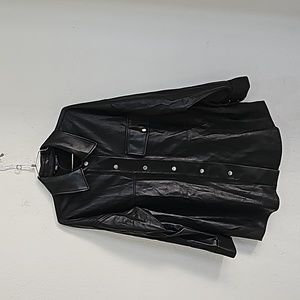 Zara Oversized Vegan Leather Jacket Shirt long sleeves snap closure Size M